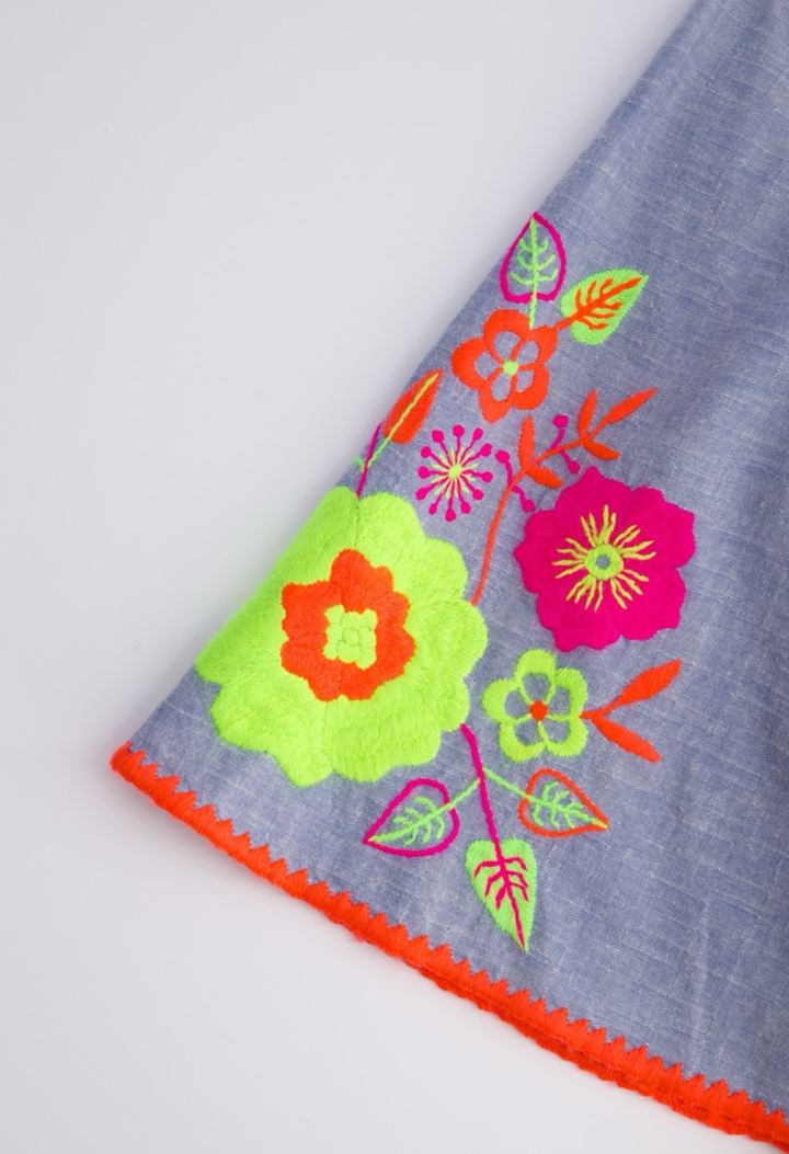 Malena Caftan Dress Dress Malena Chambray Neon Floral Caftan Malena Chambray Neon Floral Caftan
