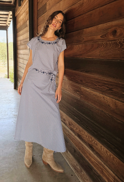 The Wrap Skirt Azul Gingham