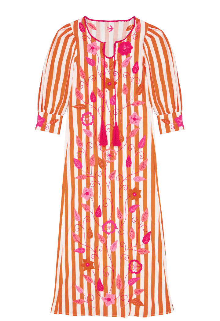 Adela Long Dress Dress Adela Orange Stripe Midi Dress Adela Orange Stripe Midi Dress