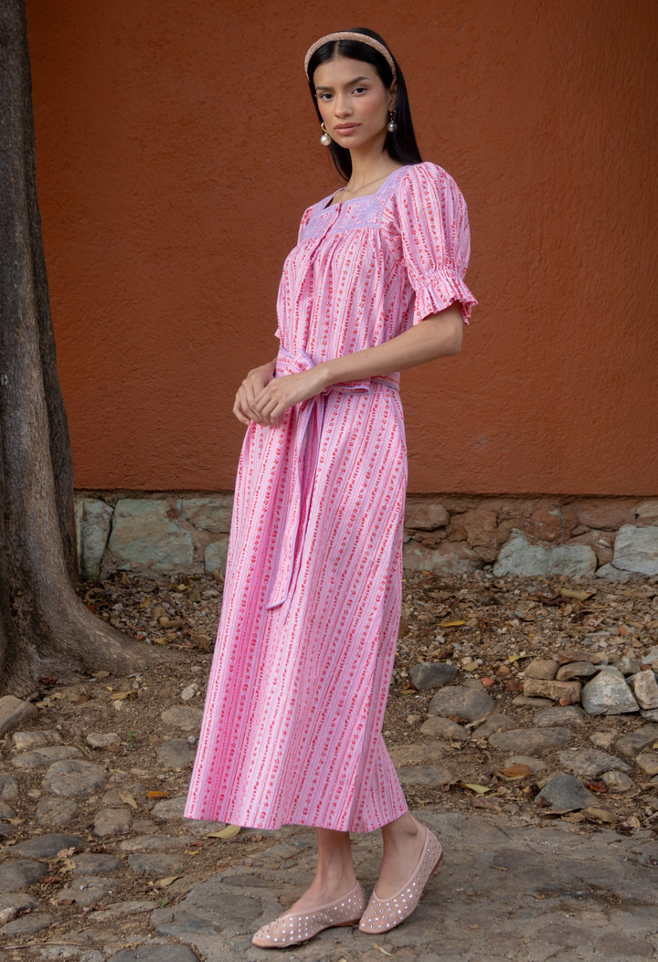 Maria Pink Floral Midi Dress