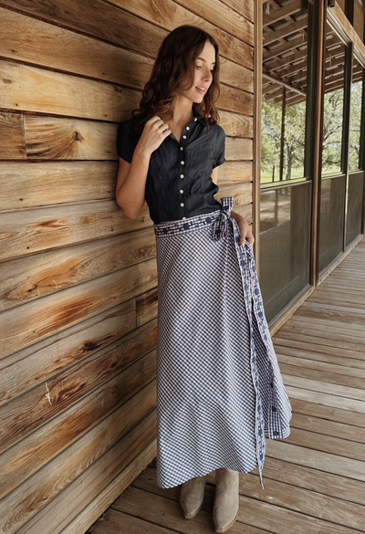 The Wrap Skirt Azul Gingham