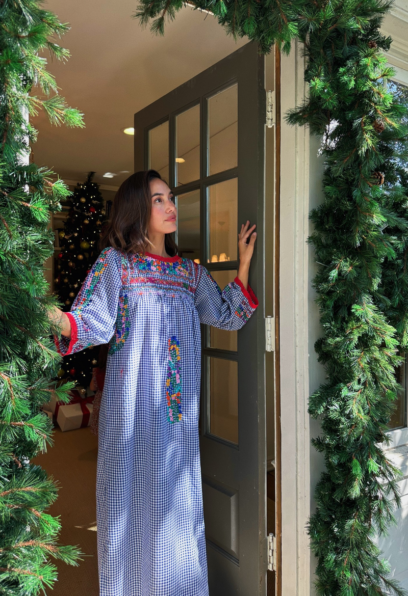 Blue Deshilado Midi Dress