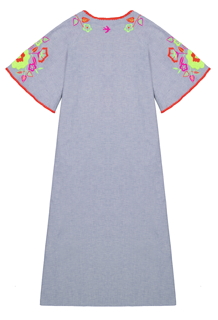 Malena Caftan Dress Dress Malena Chambray Neon Floral Caftan Malena Chambray Neon Floral Caftan