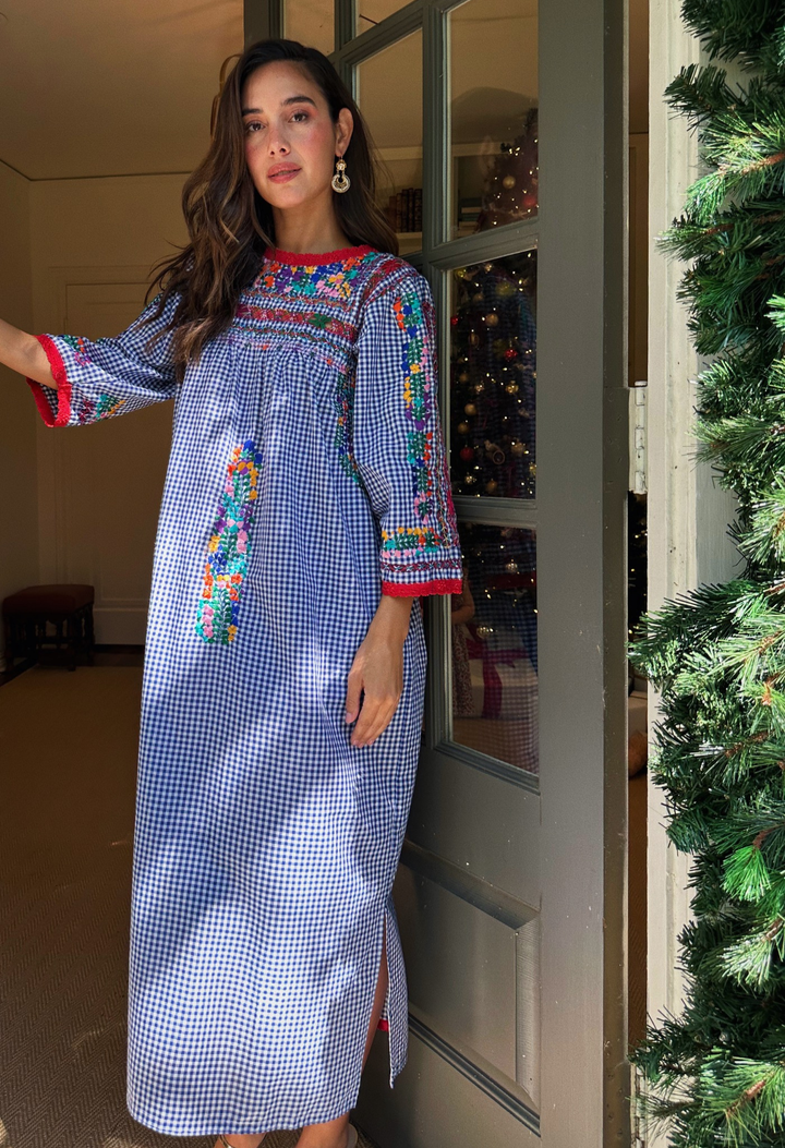 Blue Deshilado Midi Dress