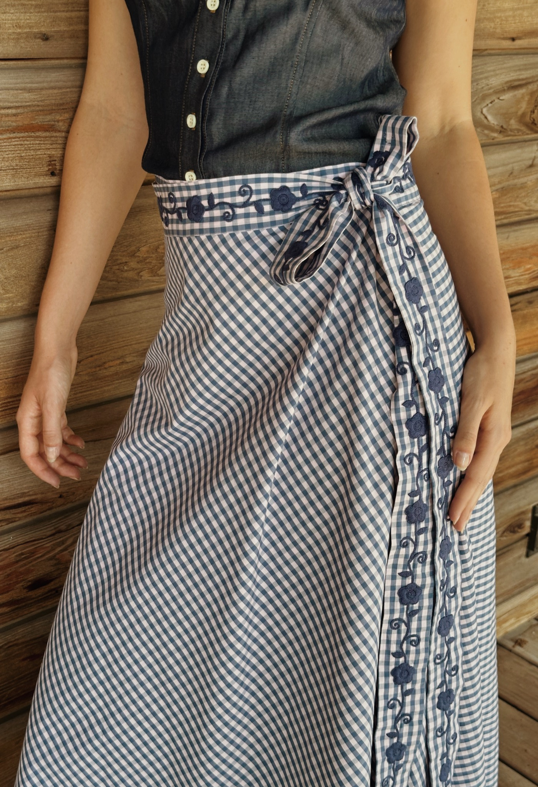 The Wrap Skirt Azul Gingham