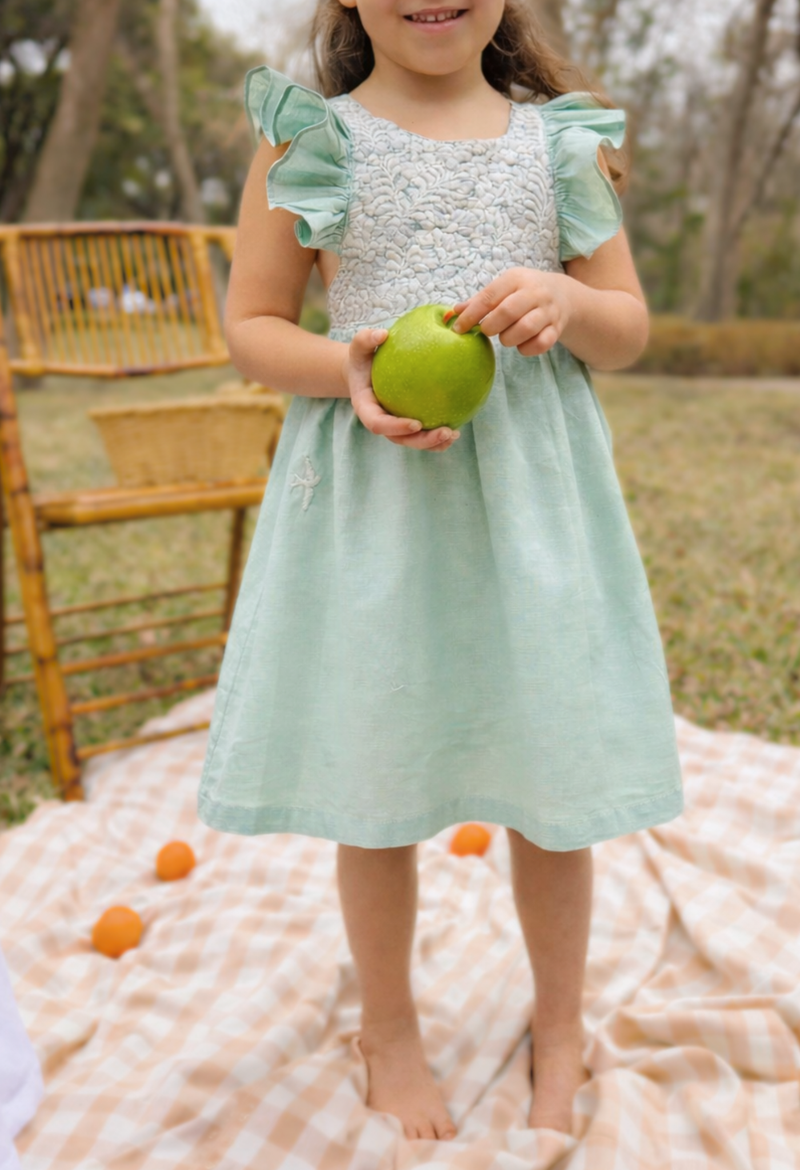 Maya Soft Sage and Ivory Girl's Ruffle Dress