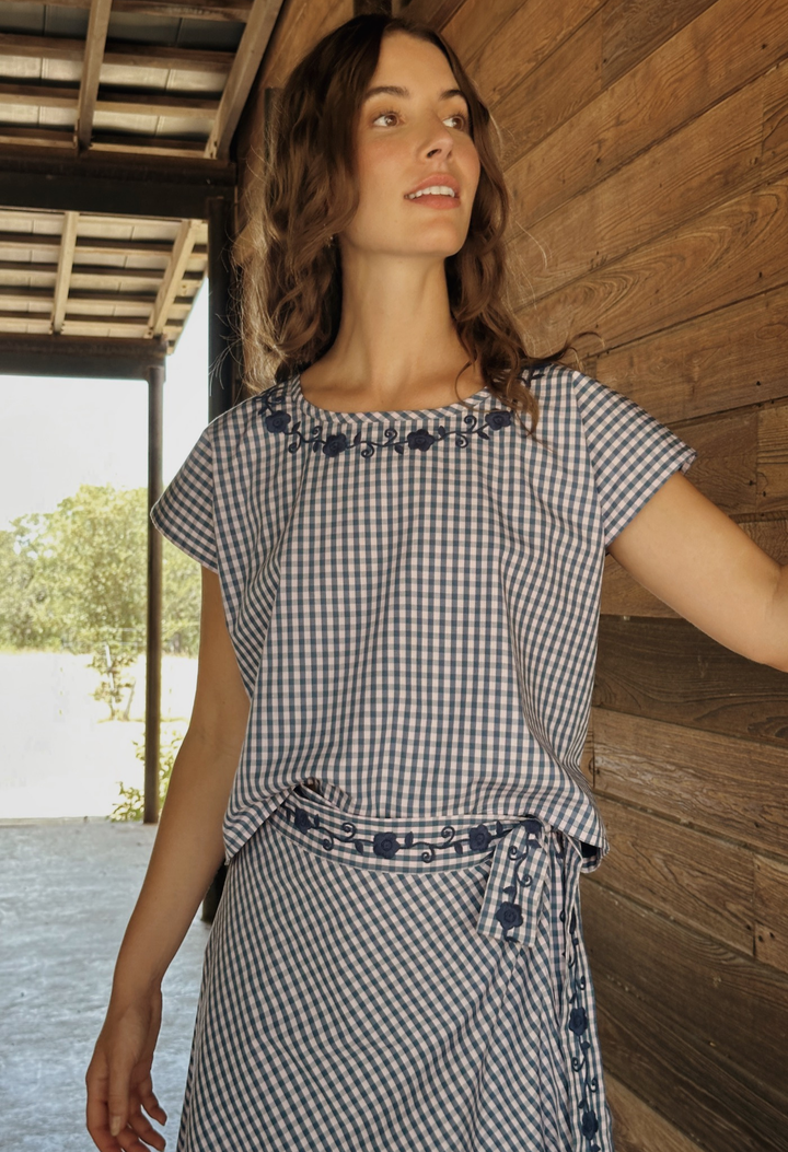 Montse Azul Gingham Blouse