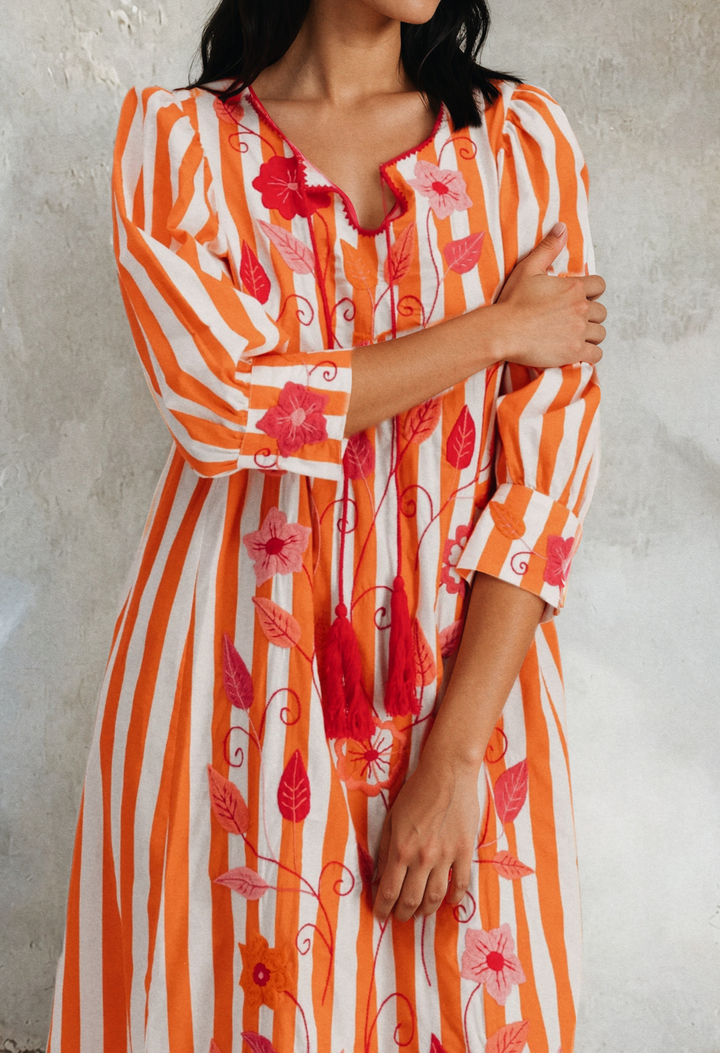 Adela Long Dress Dress Adela Orange Stripe Midi Dress Adela Orange Stripe Midi Dress