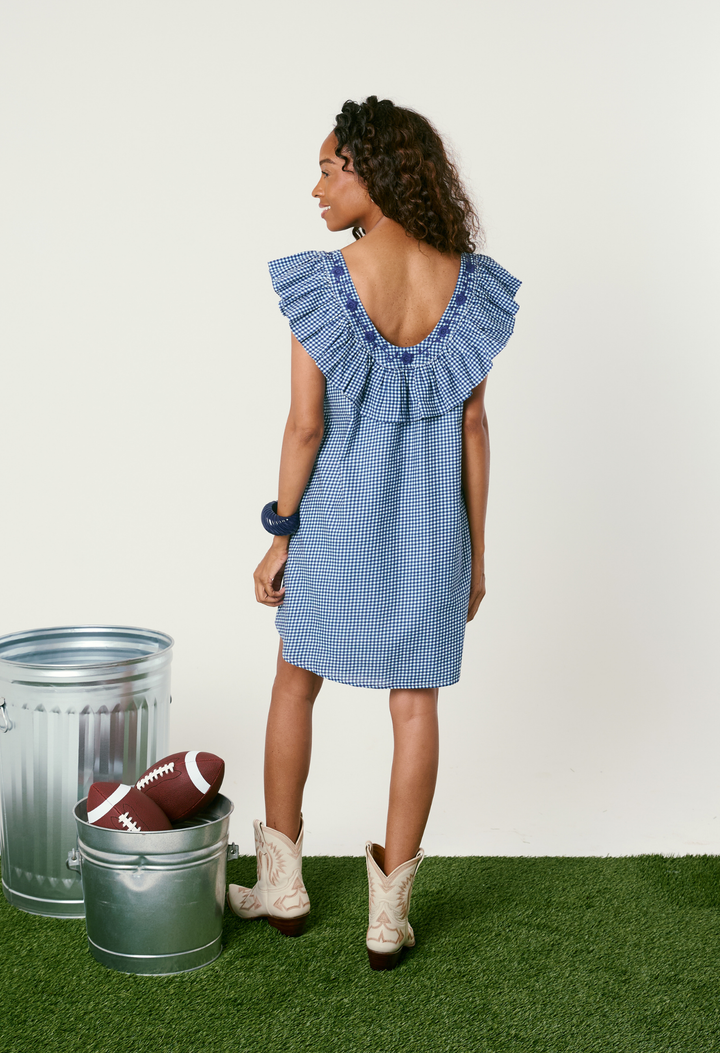 Andrea Gingham Azul Short Dress