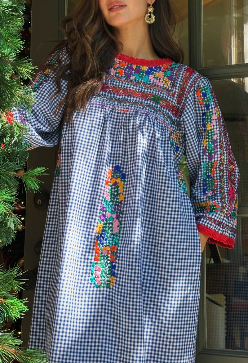 Blue Deshilado Midi Dress