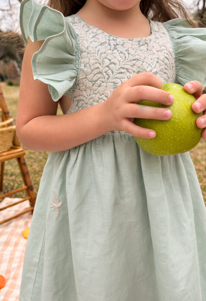 Maya Girl Dress Childrens Maya Soft Sage and Ivory Girl's Ruffle Dress Maya Soft Sage and Ivory Girl's Ruffle Dress