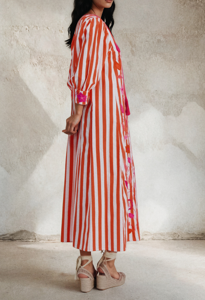 Adela Long Dress Dress Adela Orange Stripe Midi Dress Adela Orange Stripe Midi Dress