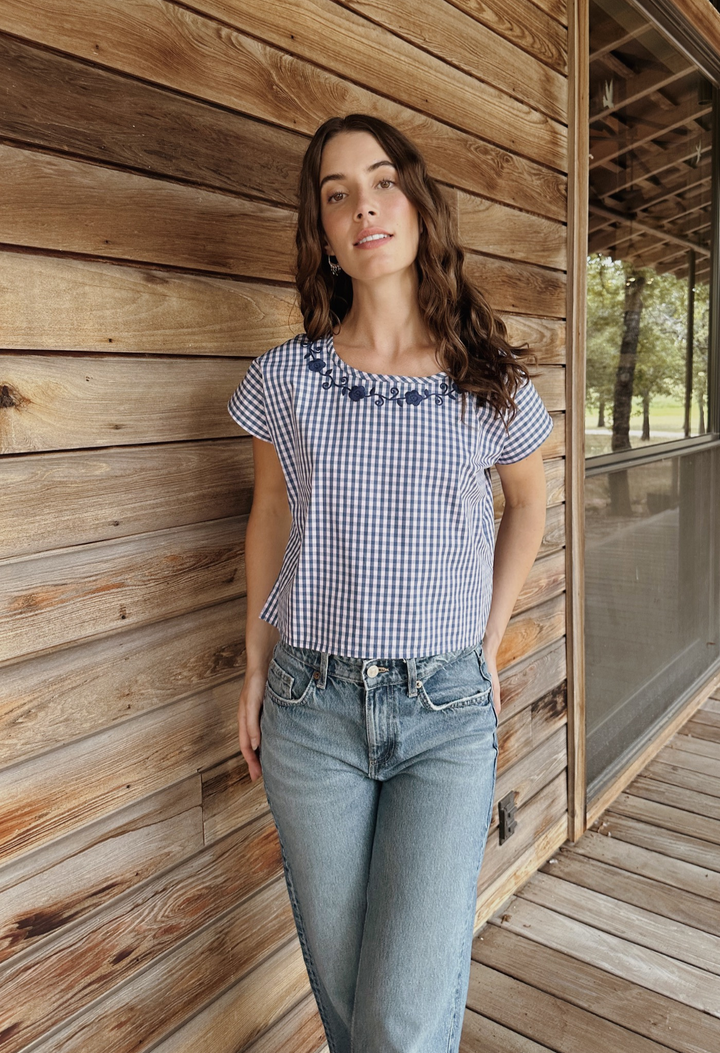 Montse Azul Gingham Blouse