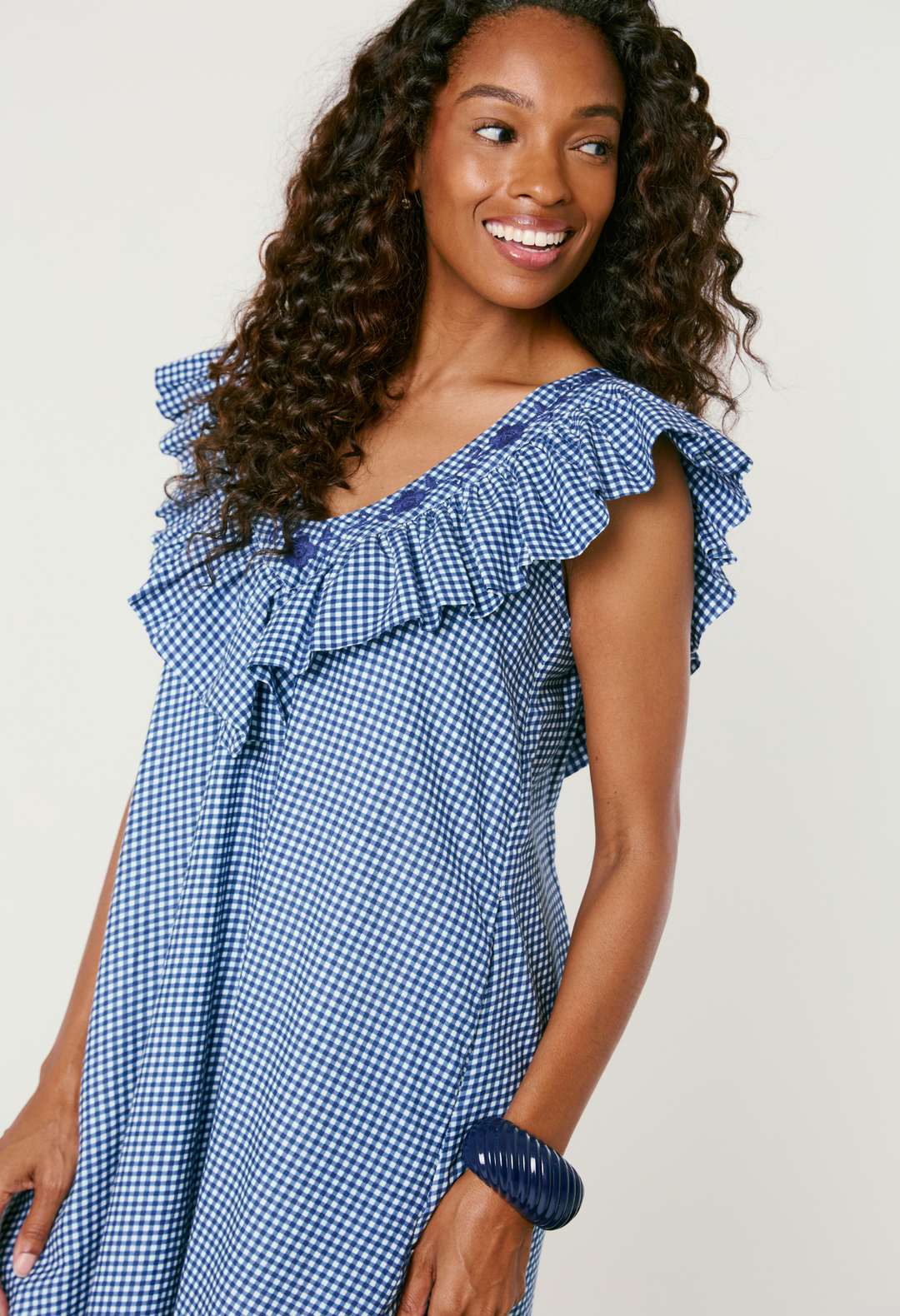 Andrea Gingham Azul Short Dress