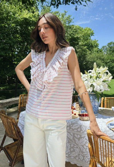Regina Blouse Blouse Regina Sleeveless Red Stripe Blouse Regina Sleeveless Red Stripe Blouse