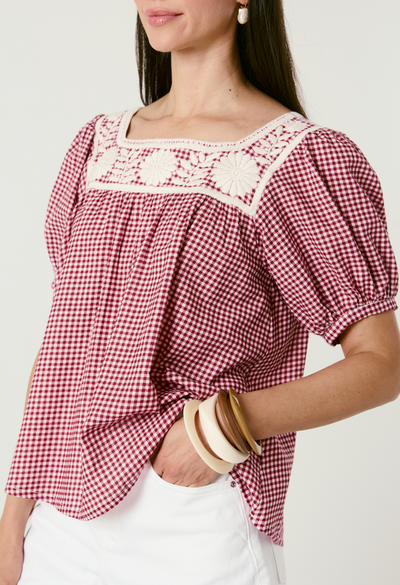 Maria Gingham Granate Blouse