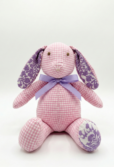 Embroidered Bunny Stuffed Animal Pink Gingham Embroidered Bunny Small Dove Vase | Mi Golondrina