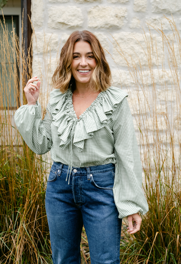 Regina Verde Gingham Blouse