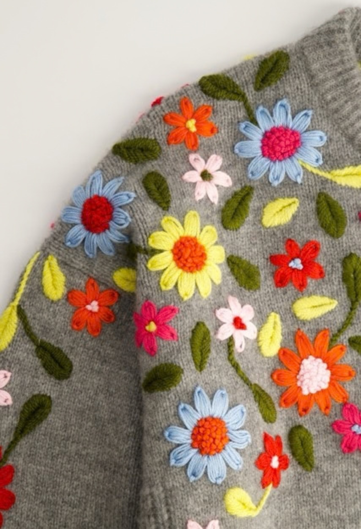 Sweater Wool Crewneck Sweater Grey Floral Crewneck Sweater Grey Floral Crewneck Sweater