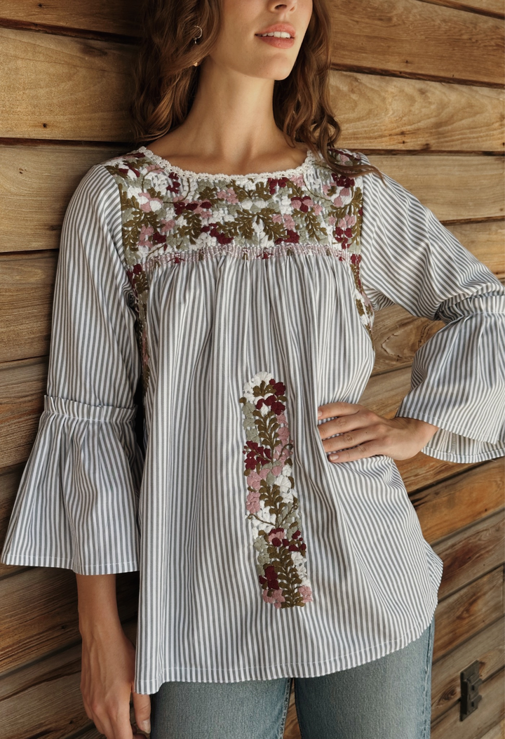 Leona Gris Rayas Blouse