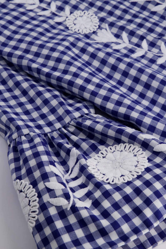 Leona Azul Gingham Caftan Dress