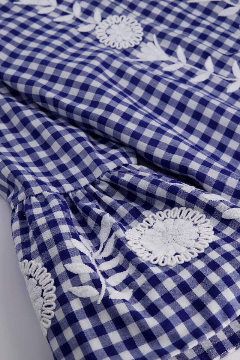 Leona Azul Gingham Caftan Dress