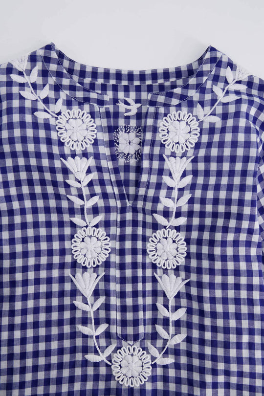 Leona Azul Gingham Caftan Dress