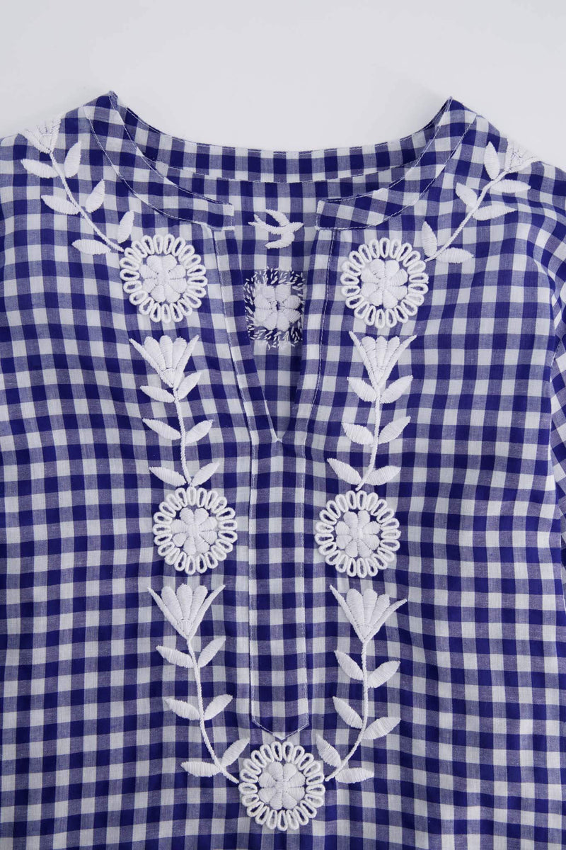 Leona Azul Gingham Caftan Dress