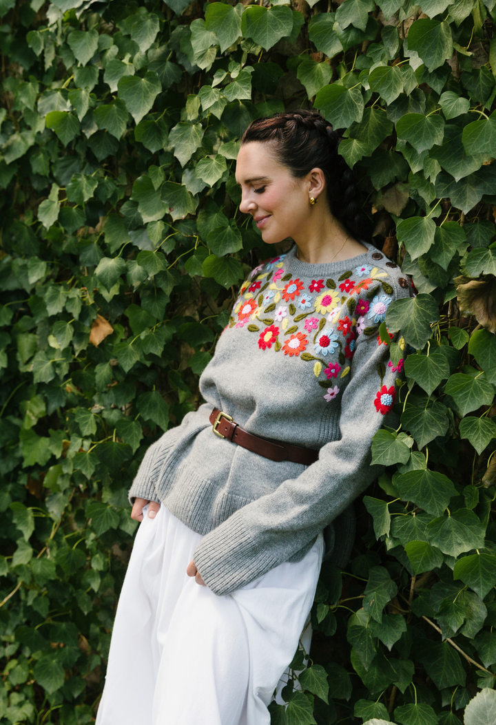 Sweater Sweater Grey Floral Crewneck Sweater Grey Floral Crewneck Sweater