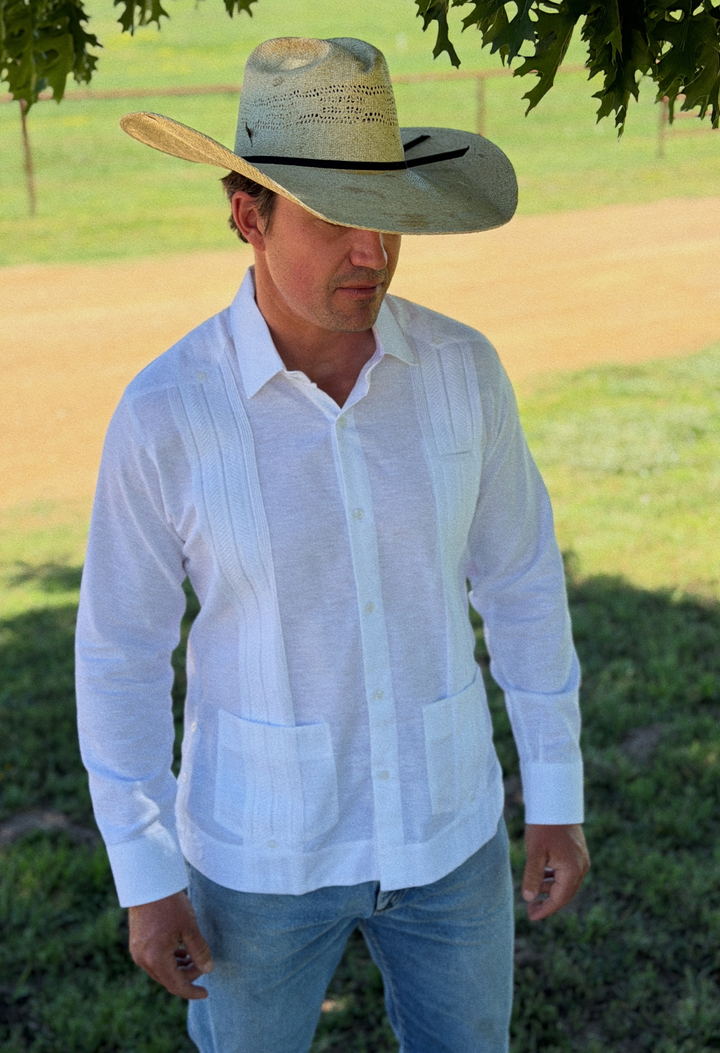 Plumilla Long Sleeve Guayabera Men's Guayabera Plumilla Men's White Long Sleeve Guayabera Plumilla Men's White Long Sleeve Guayabera