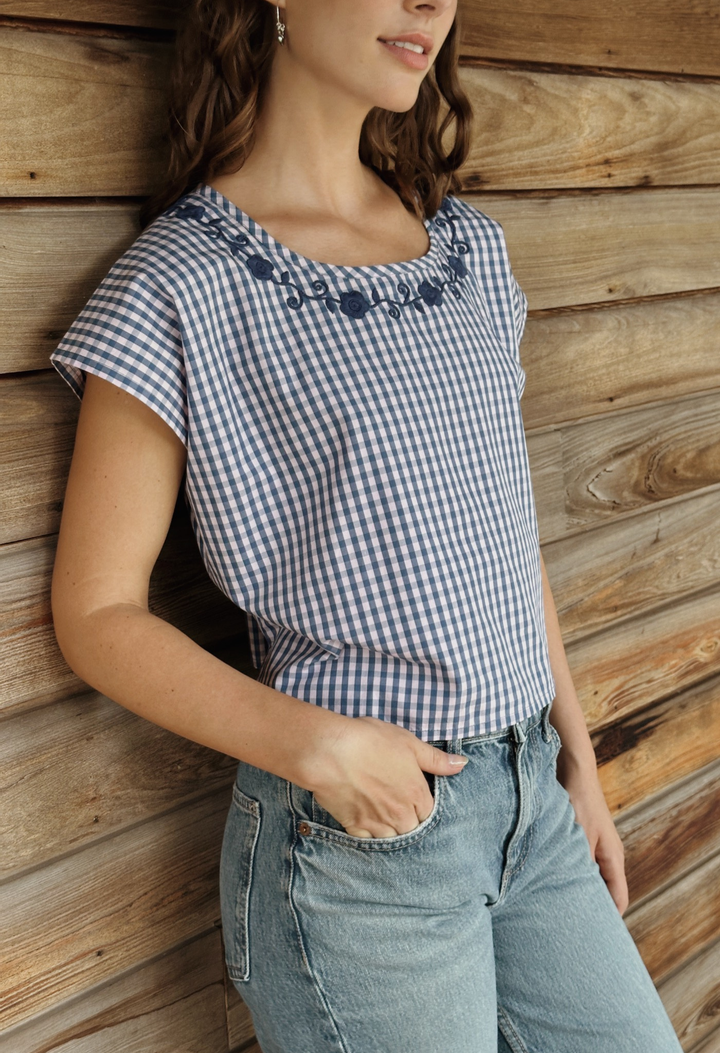 Montse Azul Gingham Blouse