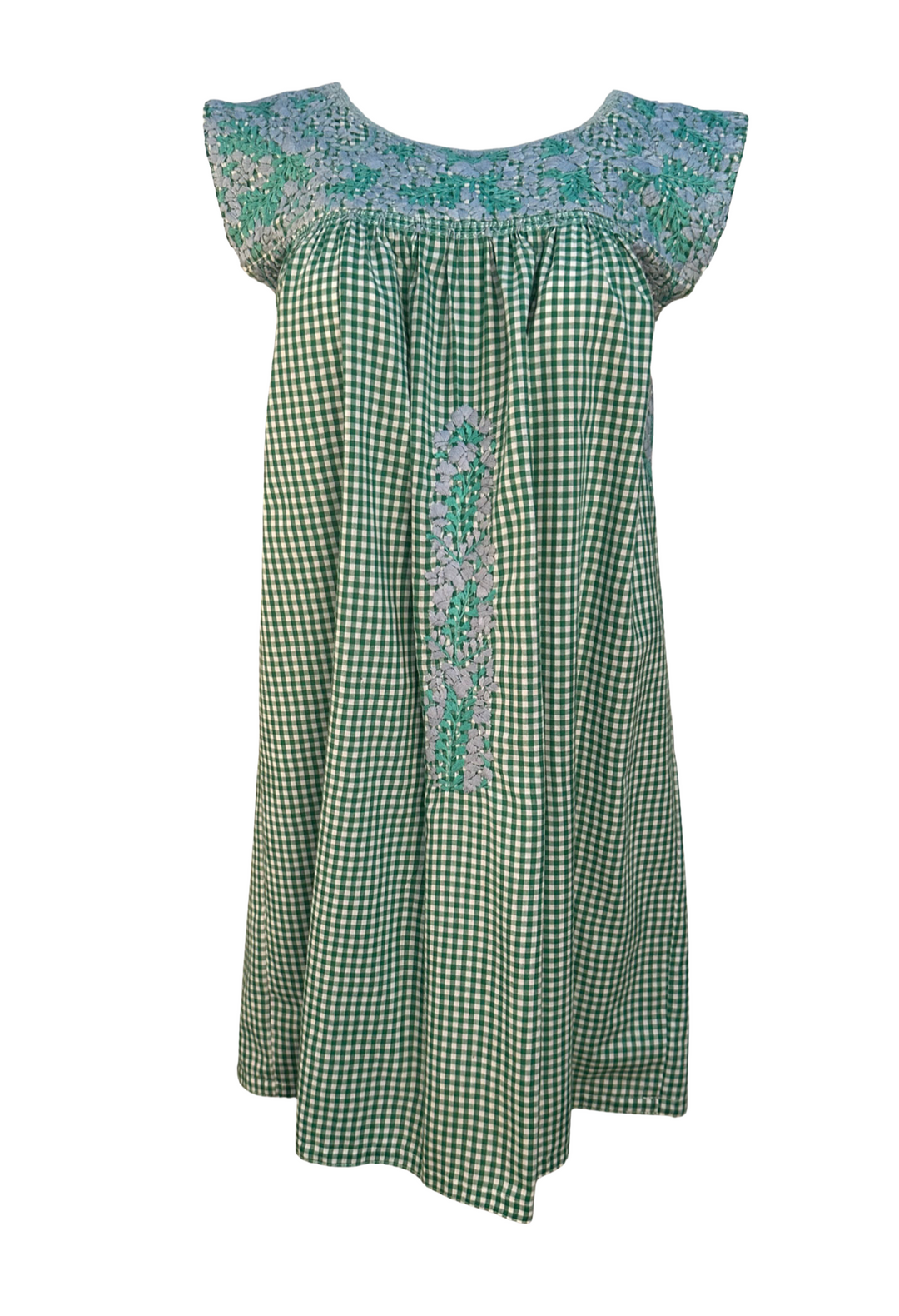 Gingham Verde Floral Short Dress