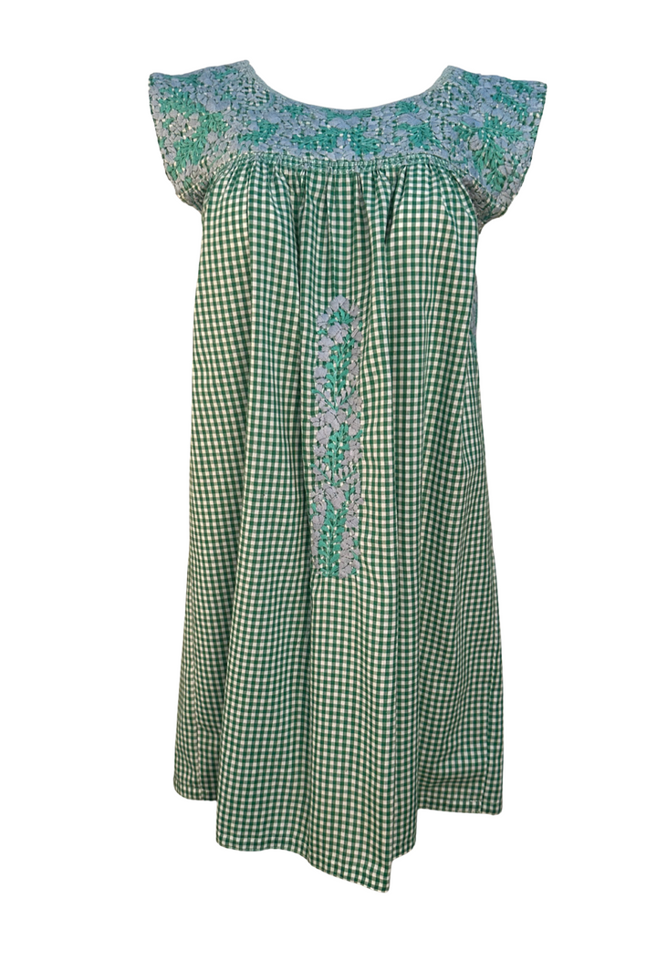Gingham Verde Floral Short Dress