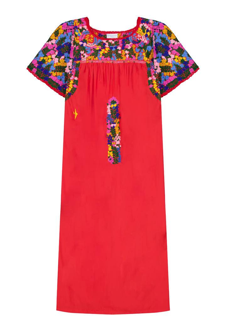 Julieta Specialty Midi Dress Dress Julieta Red Fiesta Midi Dress with Embroidered Sleeve Julieta Red Fiesta Midi Dress with Embroidered Sleeve
