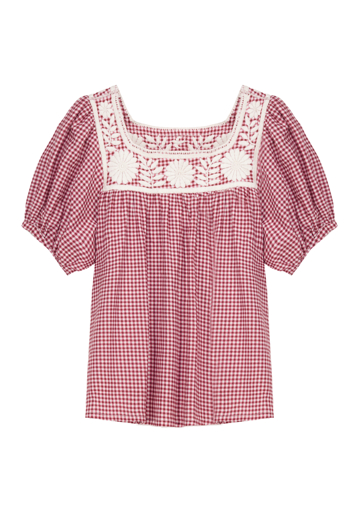Maria Gingham Granate Blouse