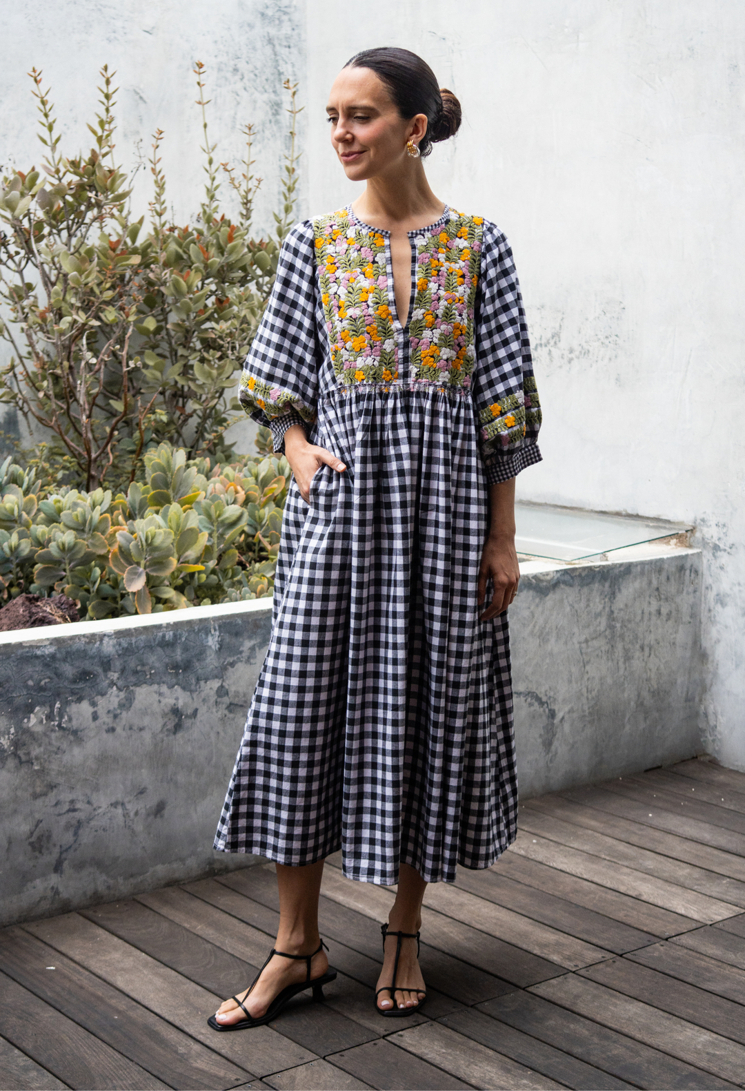 knee length dresses for ladies Mimi Black Gingham Midi | Smock Midi Dress
