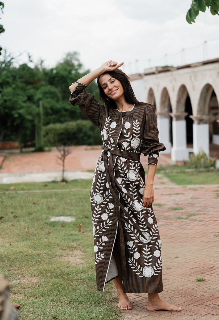 Martina Long Dress Dress Martina Brown and Black Stripe Long Dress Martina Brown and Black Stripe Long Dress