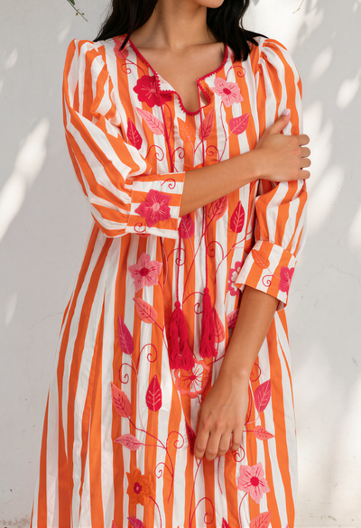 Adela Long Dress Dress Adela Orange Stripe Long Dress Adela Orange Stripe Long Dress