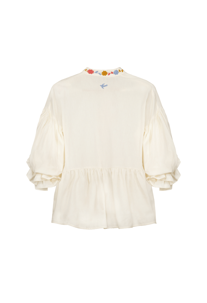 Francisca Blouse Blouse Francisca Cream, Coral, and Blue Blouse Francisca Cream, Coral, and Blue Blouse