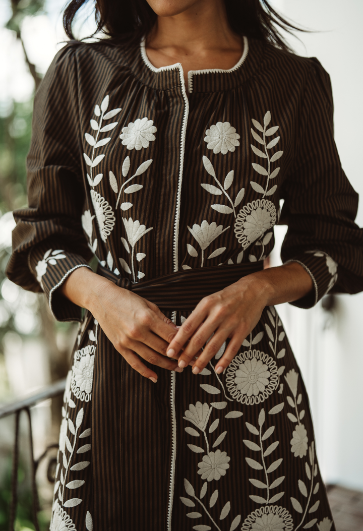 Martina Long Dress Dress Martina Brown and Black Stripe Long Dress Martina Brown and Black Stripe Long Dress