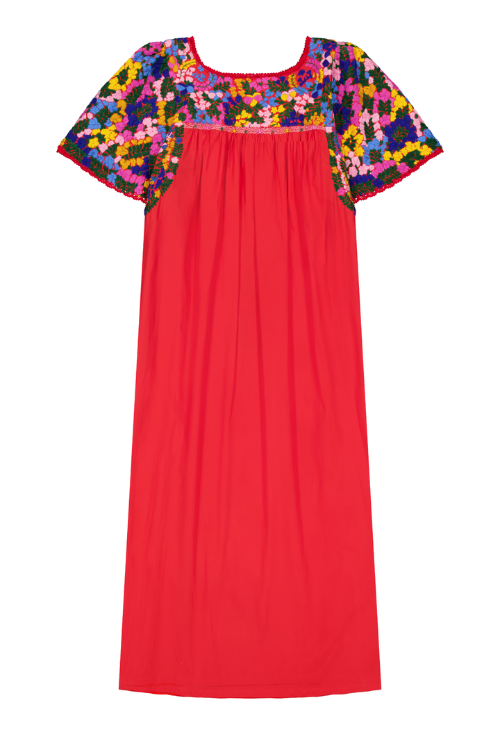 Julieta Specialty Midi Dress Dress Julieta Red Fiesta Midi Dress with Embroidered Sleeve Julieta Red Fiesta Midi Dress with Embroidered Sleeve