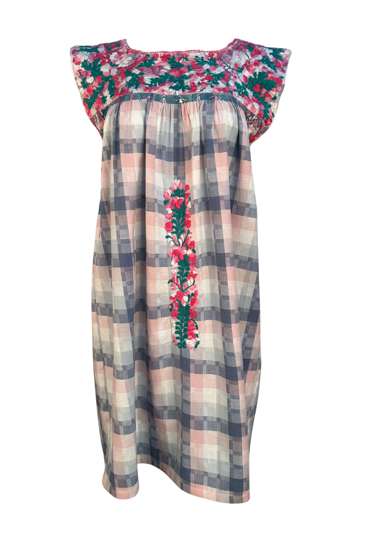 Plaid y Rosa Floral Short Dress
