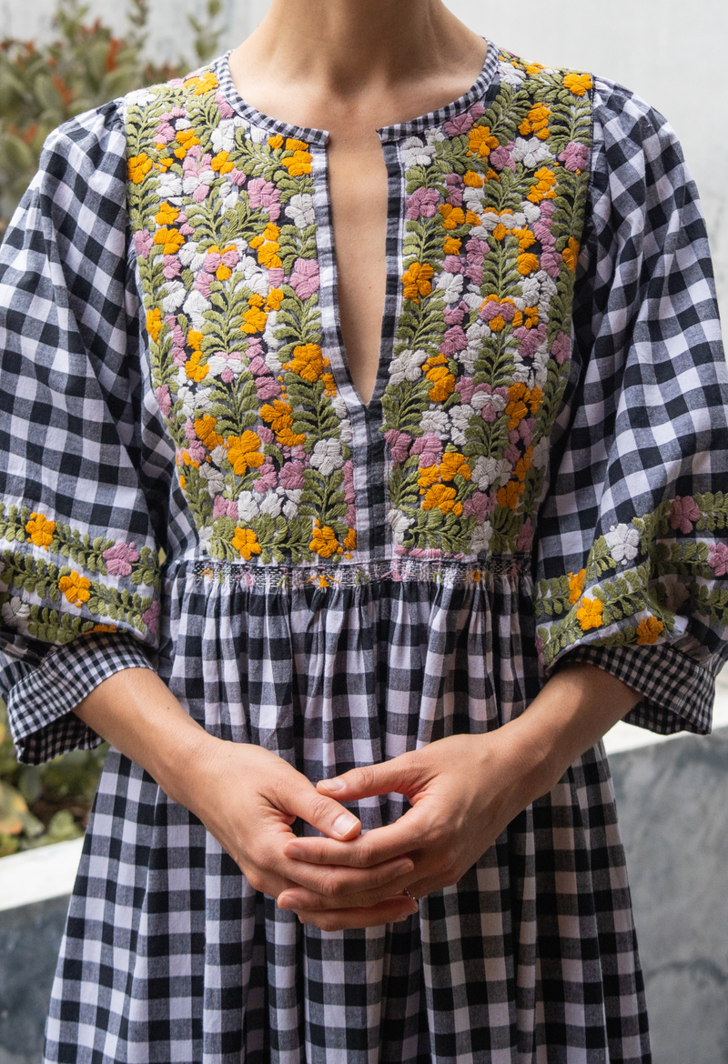 Violeta Black Gingham Midi Dress