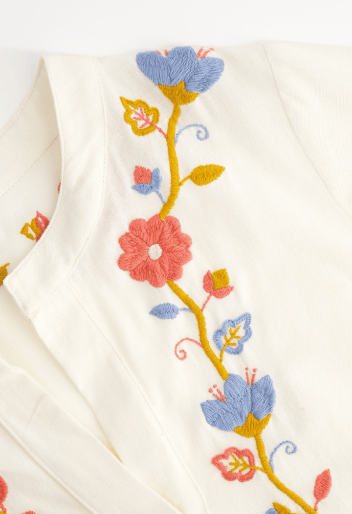 Leona Short Dress Dress Leona Cream, Coral, and Blue Short Dress Leona Cream, Coral, and Blue Short Dress