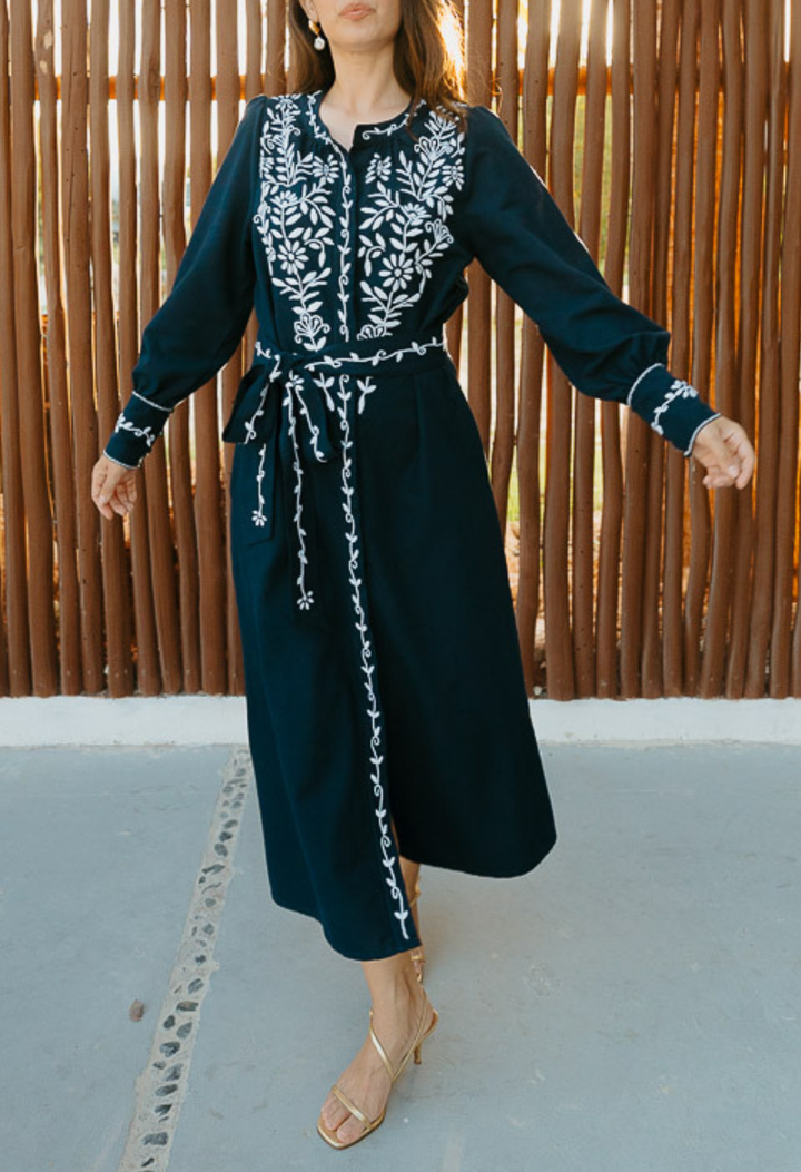 Martina Navy and White Long Dress