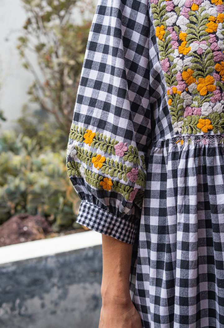 Violeta Black Gingham Midi Dress