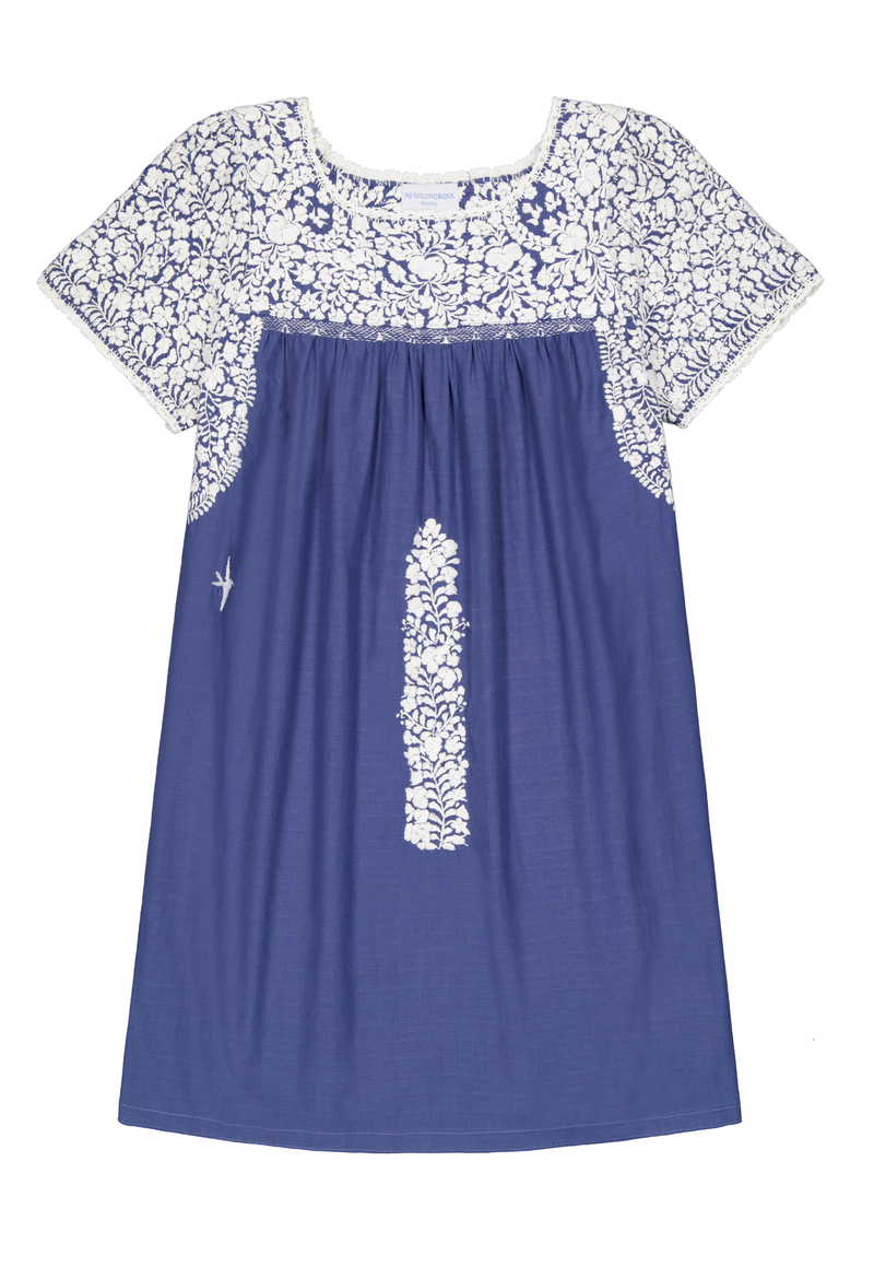 liliana mini dress Liliana Dusty Blue with Embroidered Sleeve Short Dress – Mi Golondrina