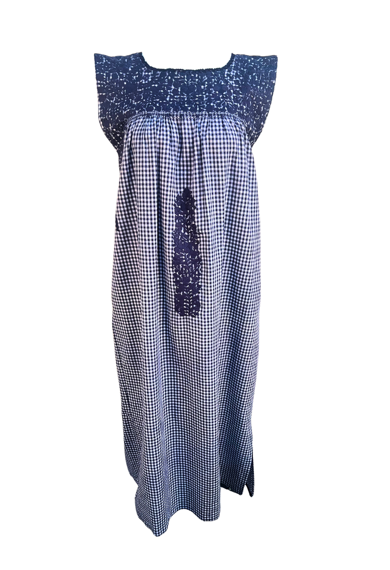 Blue on Blue Gingham Midi Dress