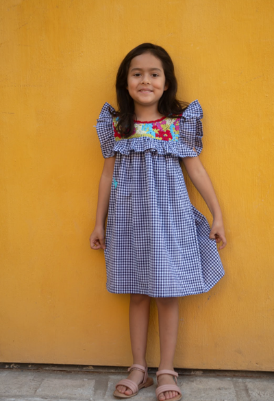 Selena Girl's Dress Childrens Selena Navy Gingham Fiesta Girl's Dress Selena Navy Gingham Fiesta Girl's Dress