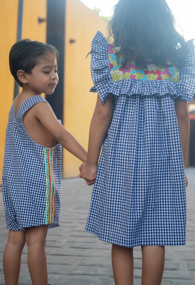 Selena Girl's Dress Childrens Selena Navy Gingham Fiesta Girl's Dress Selena Navy Gingham Fiesta Girl's Dress